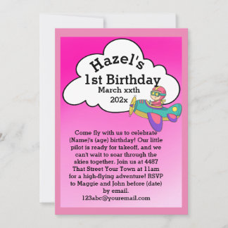 Invitación Cumpleaños del tema del avión (Chica)