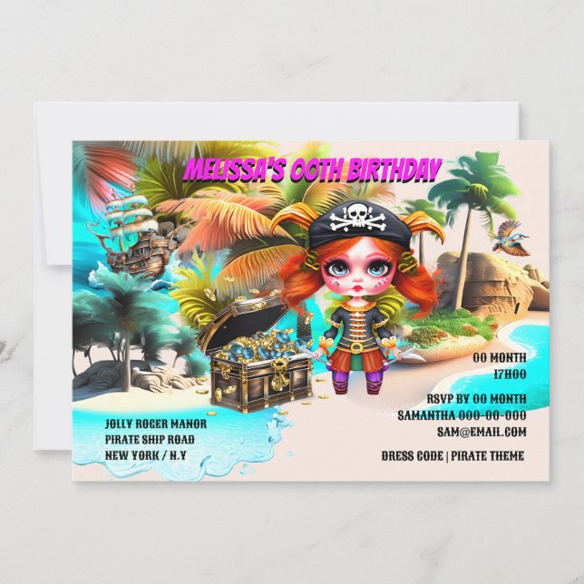 Invitación Cumpleaños del tema pirata | tesoro del capitán de (Anverso)