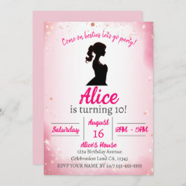 Invitación Cumpleaños del tema Purpurina rosa