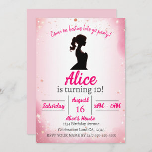 Invitación Cumpleaños del tema Purpurina rosa