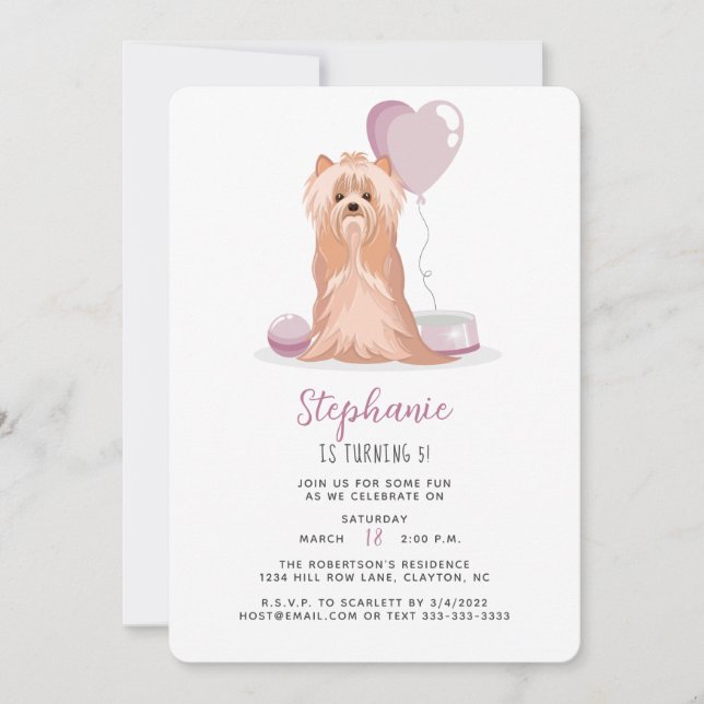Invitación Cumpleaños del Terrier de Cute Yorkshire (Anverso)