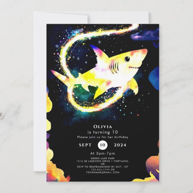 Invitación Cumpleaños del Tiburón Azul Whimsical Editable (Anverso)