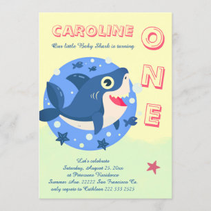 Invitación Cumpleaños del tiburón bebé bajo el mar amarillo