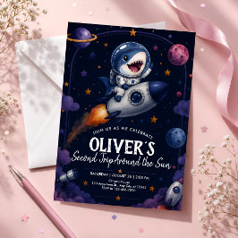 Invitación Cumpleaños del Tiburón Espacial Segundo Viaje Alre