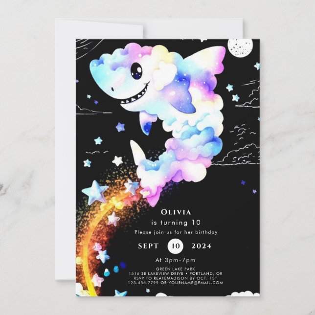 Invitación Cumpleaños del Tiburón Marino Boho Magical (Anverso)