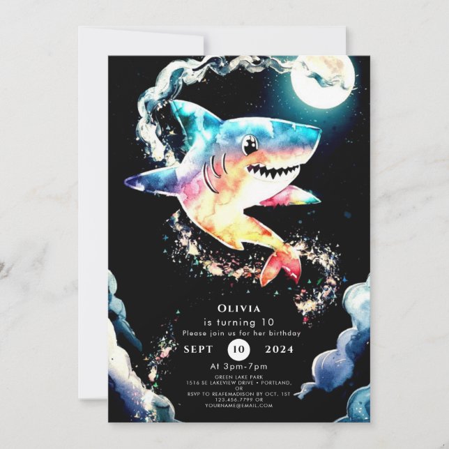 Invitación Cumpleaños del tiburón submarino de los niños Past (Anverso)