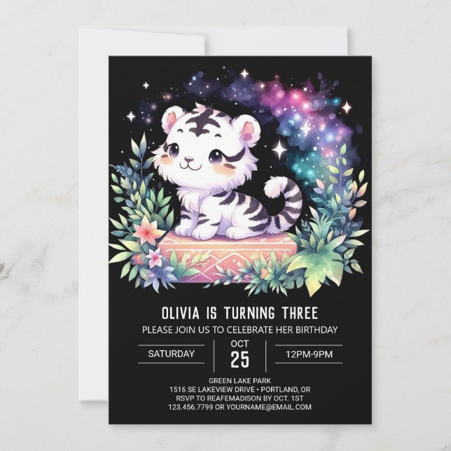 Invitación Cumpleaños del tigre Adorable Forestal (Anverso)