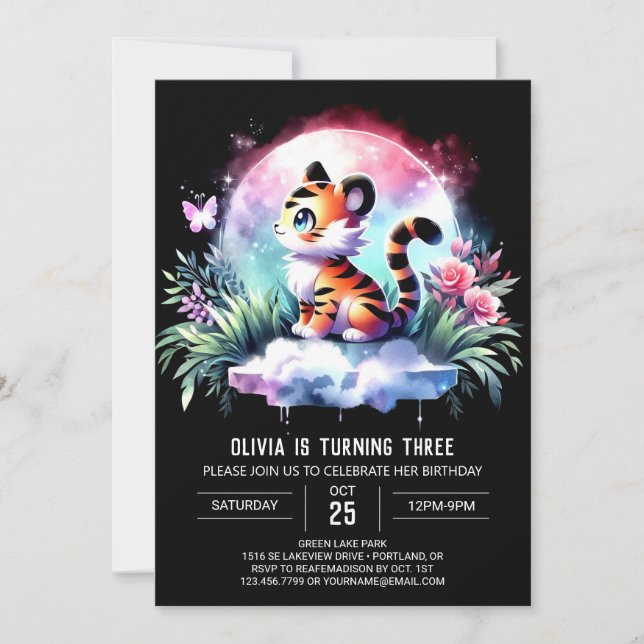 Invitación Cumpleaños del Tigre de Woodland moderno (Anverso)
