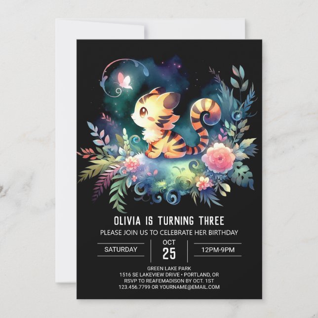 Invitación Cumpleaños del tigre digital caprichoso (Anverso)