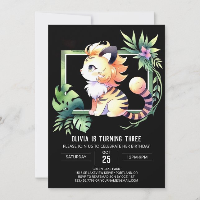 Invitación Cumpleaños del tigre digital forestal (Anverso)
