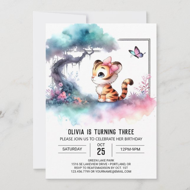 Invitación Cumpleaños del tigre digital infantil (Anverso)