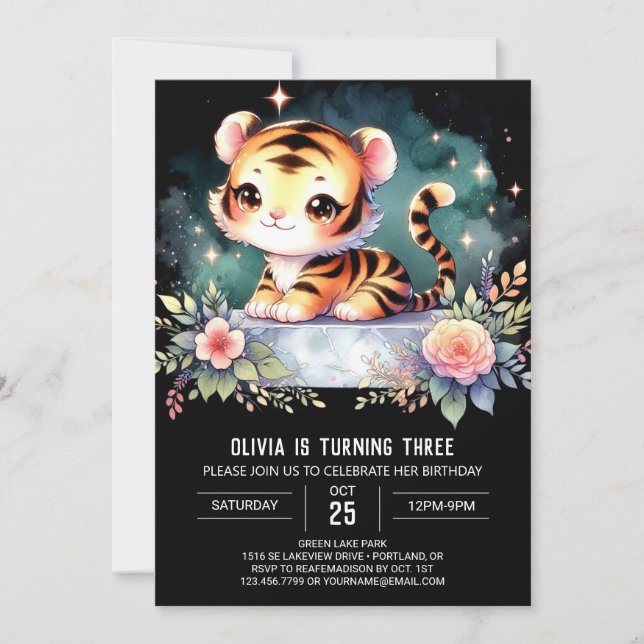 Invitación Cumpleaños del tigre digital lindo (Anverso)