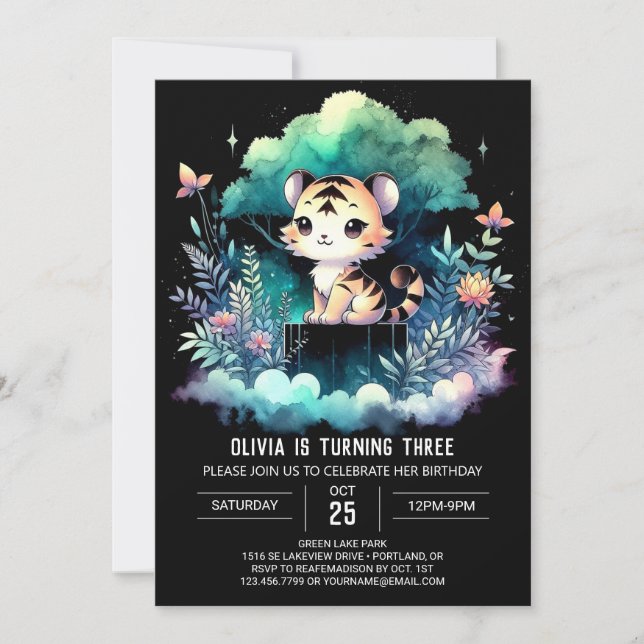 Invitación Cumpleaños del tigre digital lindo (Anverso)