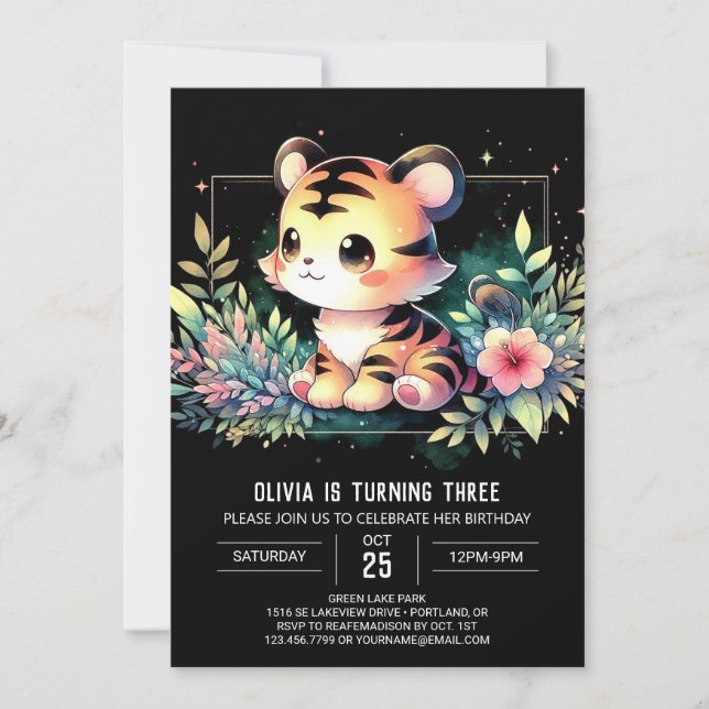 Invitación Cumpleaños del Tigre Divertido minimalista (Anverso)