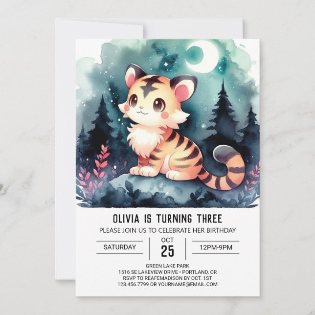 Invitación Cumpleaños del tigre dulce imprimible (Anverso)