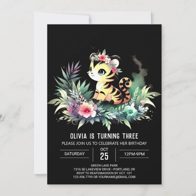 Invitación Cumpleaños del tigre feliz simple (Anverso)