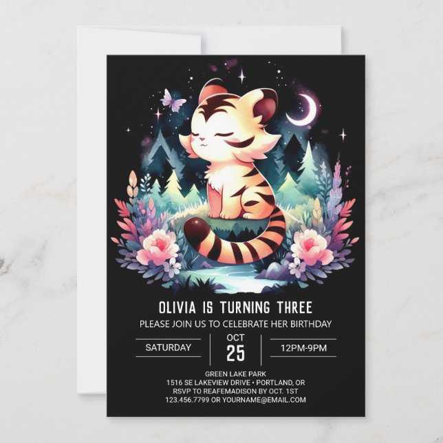 Invitación Cumpleaños del tigre forestal encantado (Anverso)