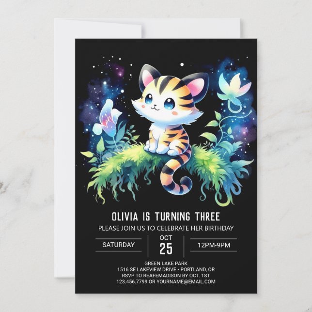 Invitación Cumpleaños del tigre forestal minimalista (Anverso)