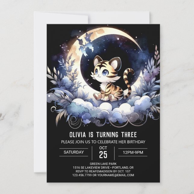 Invitación Cumpleaños del Tigre infantil Boho (Anverso)