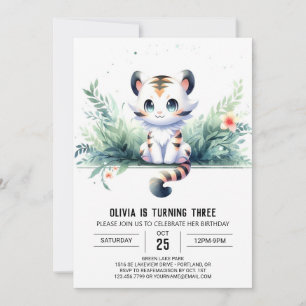 Invitación Cumpleaños del tigre infantil con acuarela
