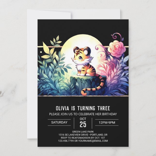 Invitación Cumpleaños del Tigre Sencillo Boho (Anverso)
