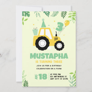 Invitación Cumpleaños del Tractor Tema de Granja Niño Cumplea