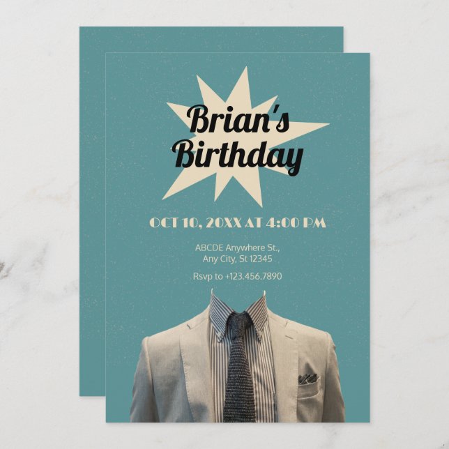 Invitación Cumpleaños del traje de caballero (Anverso / Reverso)