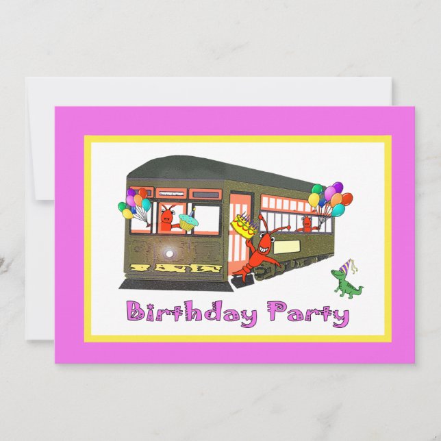 Invitación Cumpleaños del tranvía de New Orleans (rosa) (Anverso)