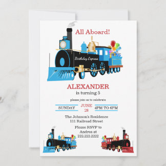 Invitación Cumpleaños del Tren Azul y Rojo All Aboard