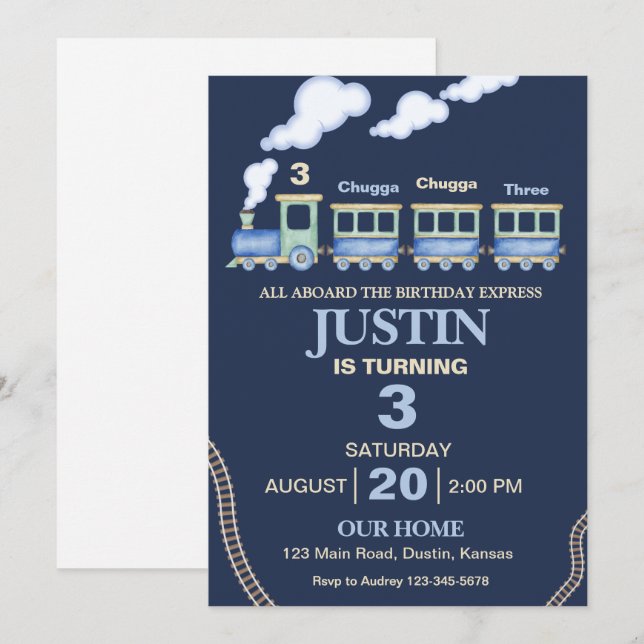 Invitación Cumpleaños del tren Chugga, Chugga Lindo (Anverso / Reverso)