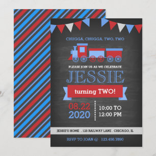 Invitación Cumpleaños del tren Rojo y Azul de Chalkboard