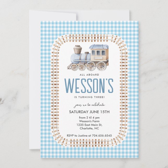 Invitación Cumpleaños del tren, todos a bordo de la invitació (Anverso)