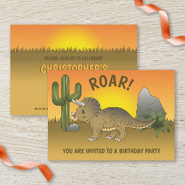 Invitación Cumpleaños del Triceratops Atardecer en el Desiert