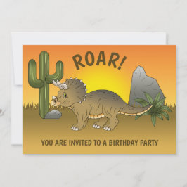 Invitación Cumpleaños del Triceratops Dinosaurio Atardecer en