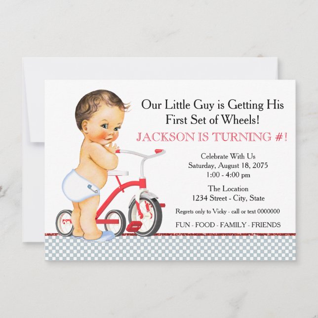 Invitación Cumpleaños del Triciclo Little Boy (Anverso)