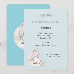 Invitación Cumpleaños del Unicornio Azul en la Nube