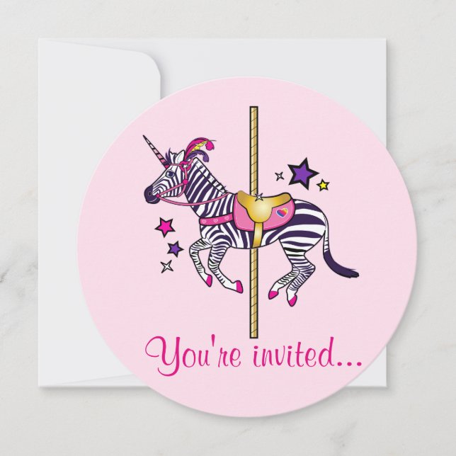 Invitación Cumpleaños del unicornio de la cebra (Anverso)