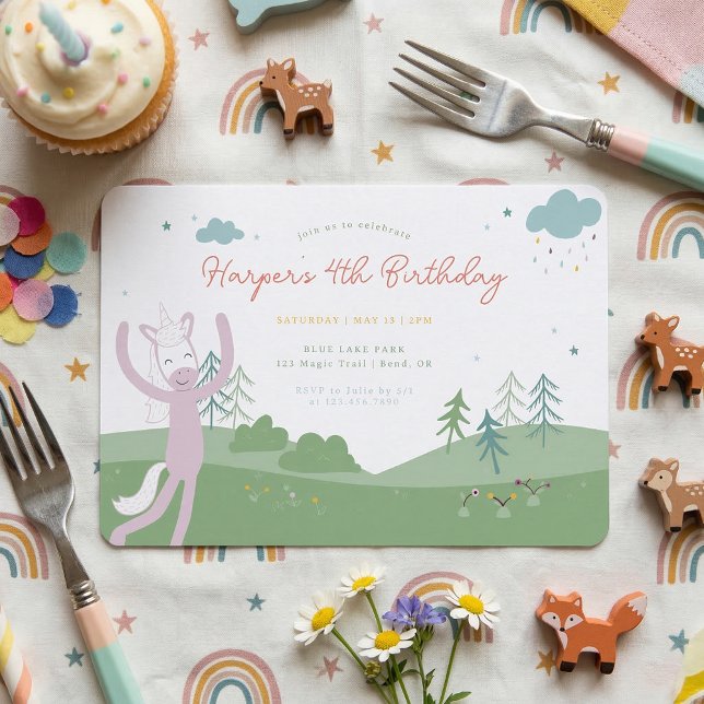 Invitación Cumpleaños del Unicornio Mágico de Slumberkins (Invitation simulated on table)