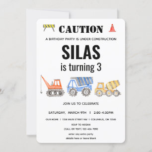 Invitación Cumpleaños del vehículo de construcción