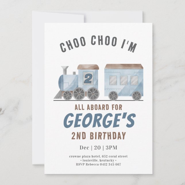 Invitación Cumpleaños del vehículo de tren ChooChoo (Anverso)