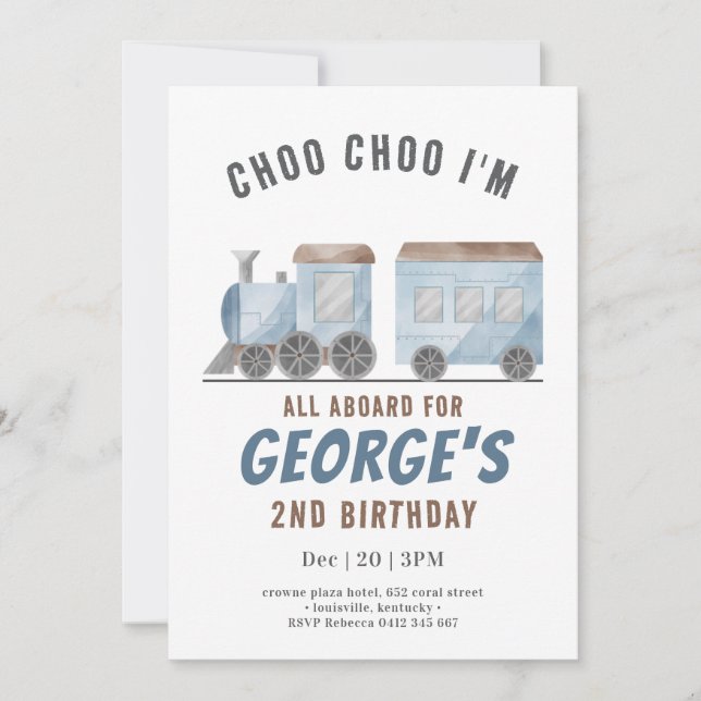 Invitación Cumpleaños del vehículo de tren ChooChoo (Anverso)