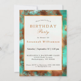 Invitación Cumpleaños del Verde azulado Cobre Boho de la moda