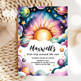Invitación Cumpleaños del viaje alrededor del sol niño acuare