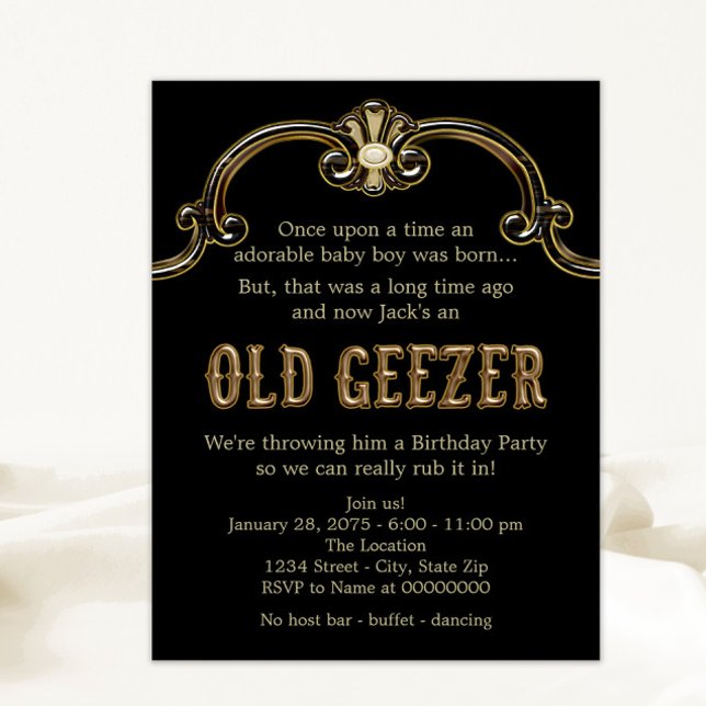 Invitación Cumpleaños del viejo tipo (Man's funny old geezer birthday party invitation. Simply add your event details to this fun design.)