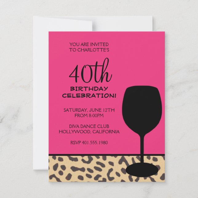 Invitación cumpleaños del vino del estampado leopardo (Anverso)