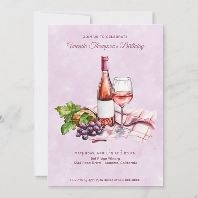 Invitación Cumpleaños del Vino Rosa (Anverso)