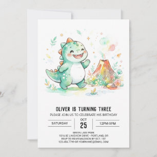 Invitación Cumpleaños del Volcán del Dinosaurio de Menta