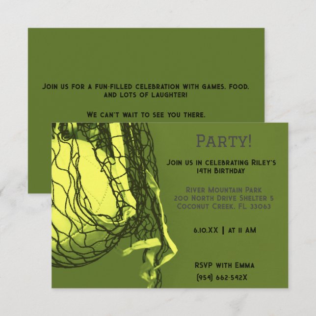 Invitación Cumpleaños del voleibol amarillo (Anverso / Reverso)