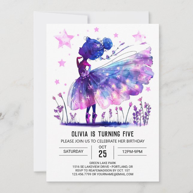 Invitación Cumpleaños del Whimsical Boho Ballerina (Anverso)
