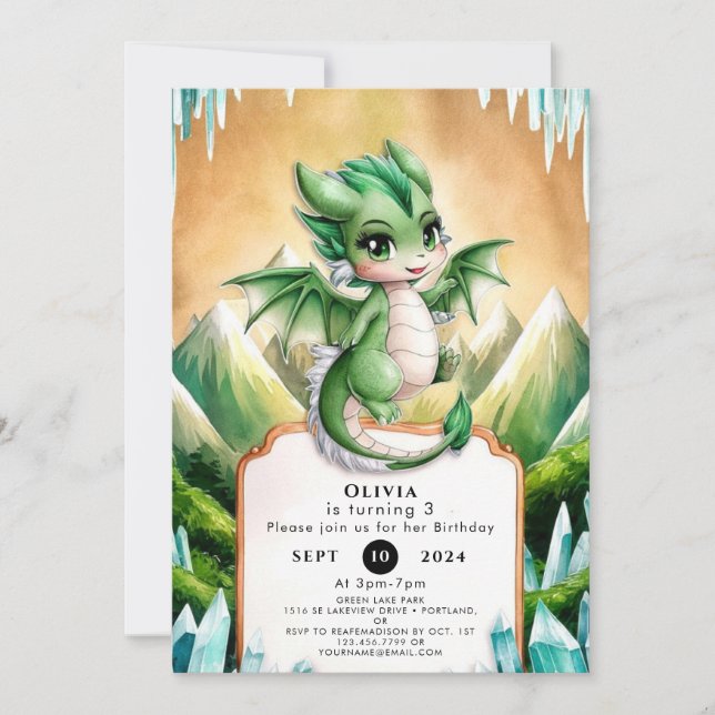 Invitación Cumpleaños del Whimsical Boho Dragon (Anverso)